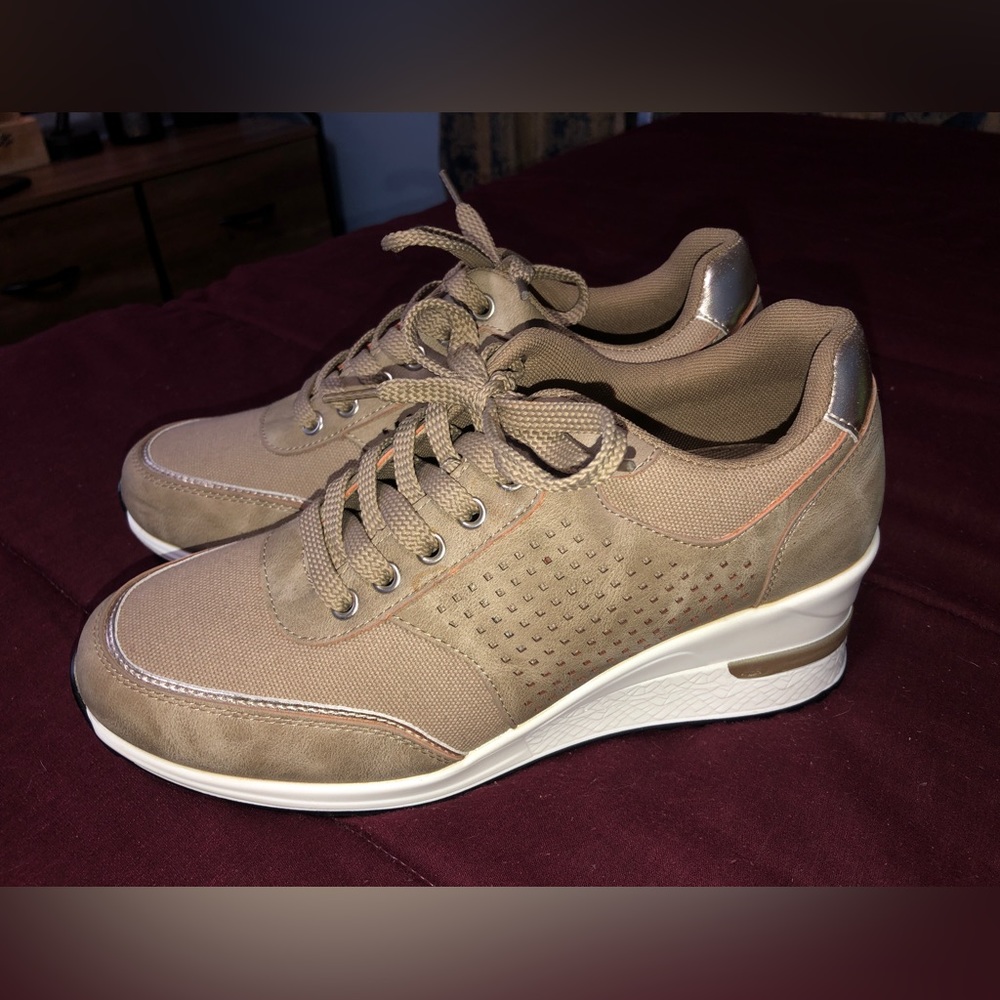Women’s khaki high wedge sneakers Size US 9.5